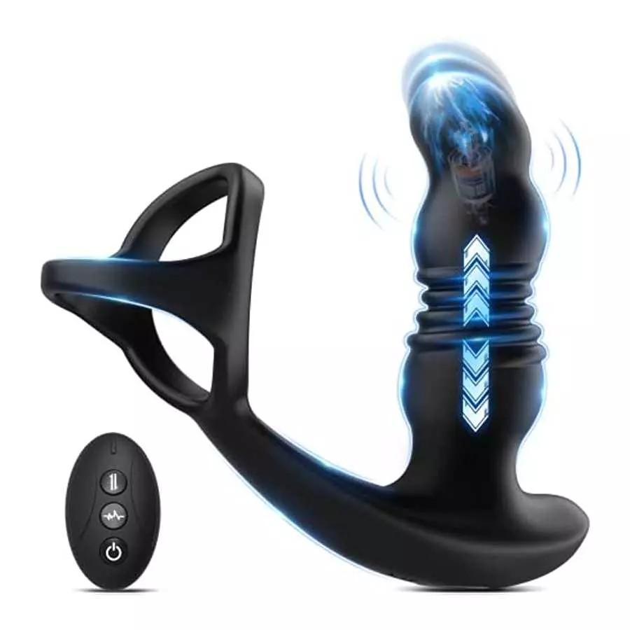 Thrusting Prostate Massager Anal Vibrator with Cock Ring, 7 Vibrating & 3 Thrusting Modes Prostate Stimulor Toys, G-spot Vibrato