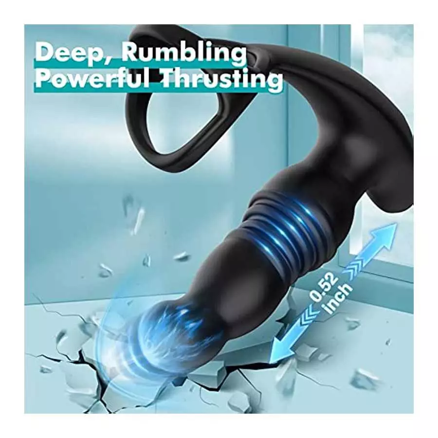 Thrusting Prostate Massager Anal Vibrator with Cock Ring, 7 Vibrating & 3 Thrusting Modes Prostate Stimulor Toys, G-spot Vibrato