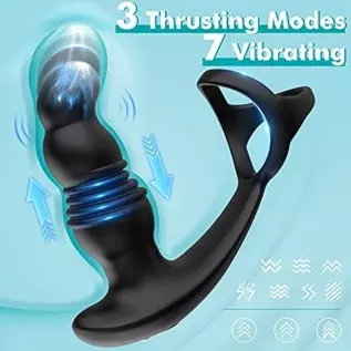 Thrusting Prostate Massager Anal Vibrator with Cock Ring, 7 Vibrating & 3 Thrusting Modes Prostate Stimulor Toys, G-spot Vibrato