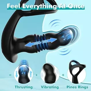 Thrusting Prostate Massager Anal Vibrator with Cock Ring, 7 Vibrating & 3 Thrusting Modes Prostate Stimulor Toys, G-spot Vibrato
