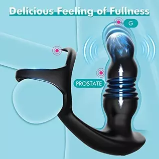 Thrusting Prostate Massager Anal Vibrator with Cock Ring, 7 Vibrating & 3 Thrusting Modes Prostate Stimulor Toys, G-spot Vibrato