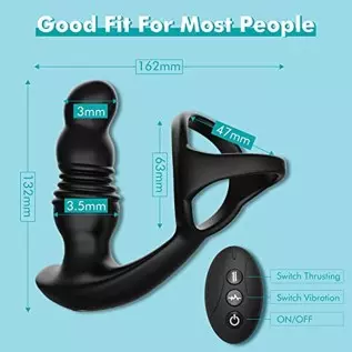 Thrusting Prostate Massager Anal Vibrator with Cock Ring, 7 Vibrating & 3 Thrusting Modes Prostate Stimulor Toys, G-spot Vibrato