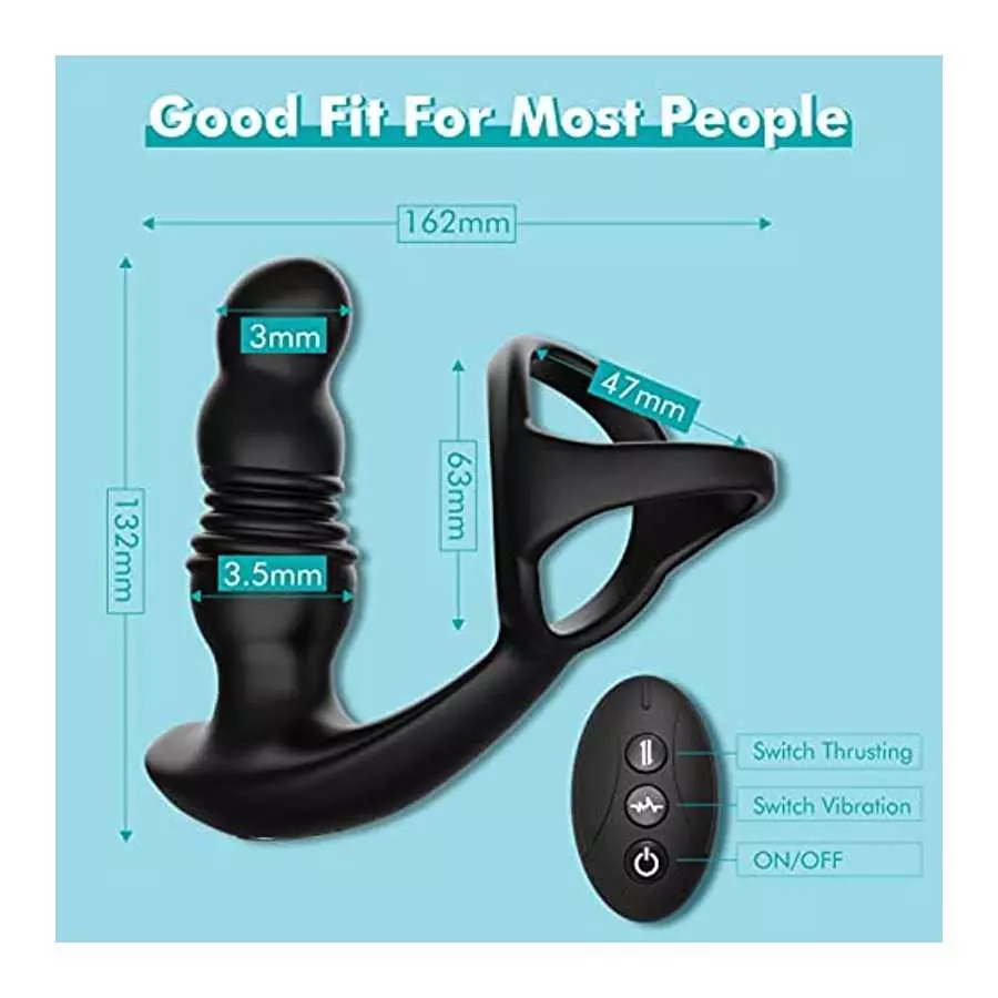 Thrusting Prostate Massager Anal Vibrator with Cock Ring, 7 Vibrating & 3 Thrusting Modes Prostate Stimulor Toys, G-spot Vibrato