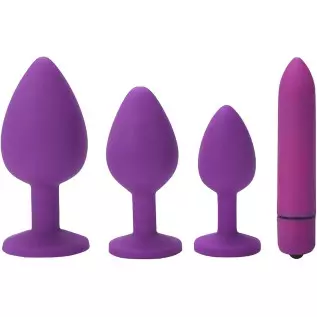 Vibrating Anal Plug, 4Pcs Anal Sex Toys Soft Silicone Massager Trainer Kit Anales Plug Toys for Beginners (4Pcs Pink)