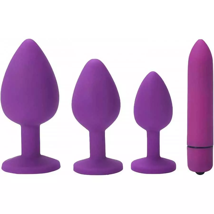 Vibrating Anal Plug, 4Pcs Anal Sex Toys Soft Silicone Massager Trainer Kit Anales Plug Toys for Beginners (4Pcs Pink)