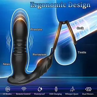 Thrusting Anal Vibrator with Cock Ring, 3 in 1 Male Anal Sex Toys Prostate Massager, Plug Anal Vibrator with Thick Penis Ring, T Thrusting Anal Vibrator with Cock Ring, 3 in 1 Male Anal Sex Toys Prostate Massager, Plug Anal Vibrator with Thick Penis Ring, T