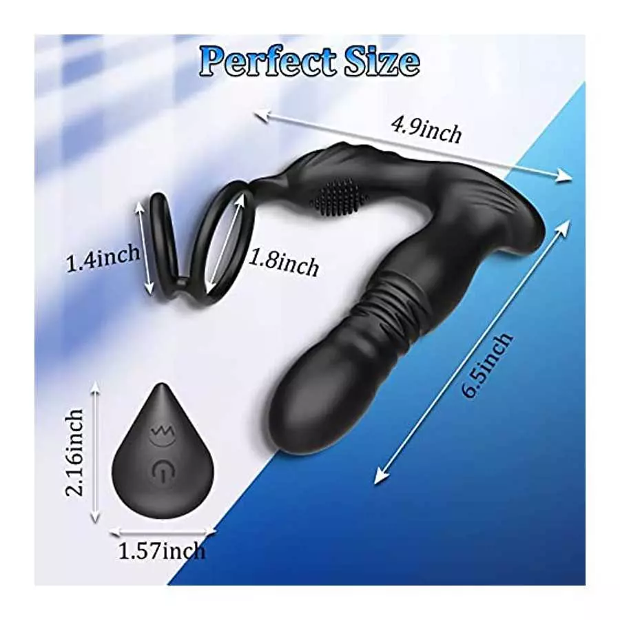 Thrusting Anal Vibrator with Cock Ring, 3 in 1 Male Anal Sex Toys Prostate Massager, Plug Anal Vibrator with Thick Penis Ring, T