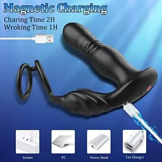 Thrusting Anal Vibrator with Cock Ring, 3 in 1 Male Anal Sex Toys Prostate Massager, Plug Anal Vibrator with Thick Penis Ring, T Thrusting Anal Vibrator with Cock Ring, 3 in 1 Male Anal Sex Toys Prostate Massager, Plug Anal Vibrator with Thick Penis Ring, T