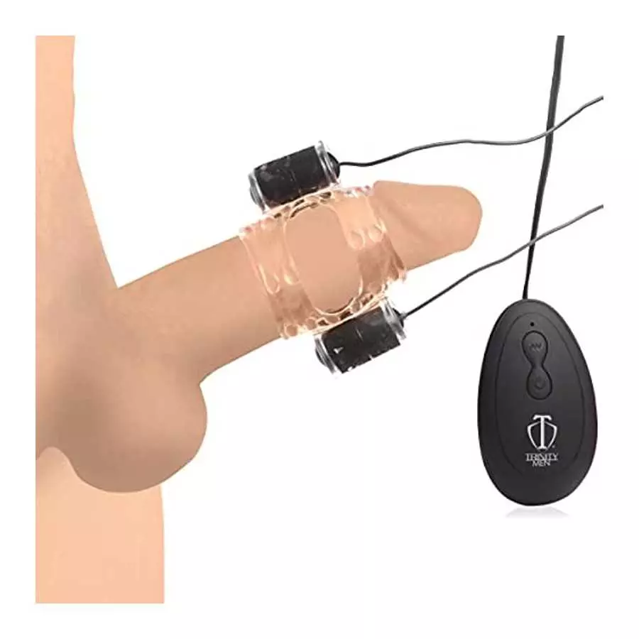 TRINITY VIBES Men 20X Dual Vibrating CockTeaser, Clear