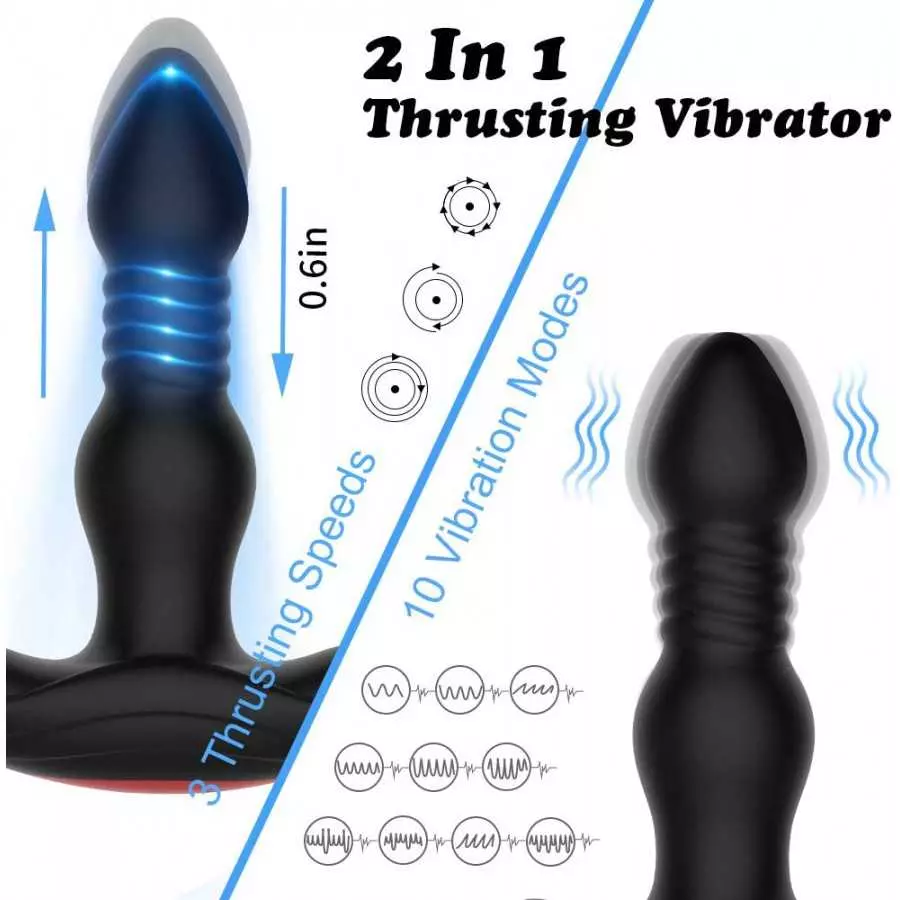 Prostate Massager Anal Vibrator with 10 Vibration Modes 3 Thrusting Speed, Adorime Butt Stimulator Plug for Male and Women Advan