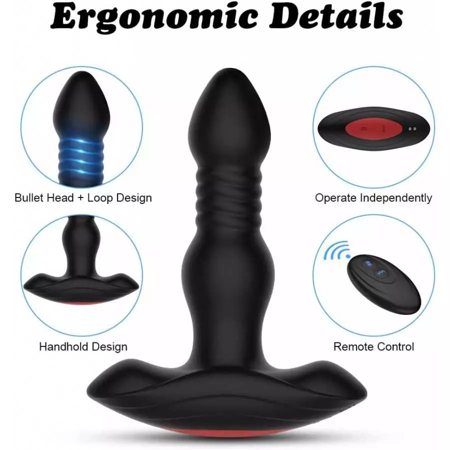 Prostate Massager Anal Vibrator with 10 Vibration Modes 3 Thrusting Speed, Adorime Butt Stimulator Plug for Male and Women Advan