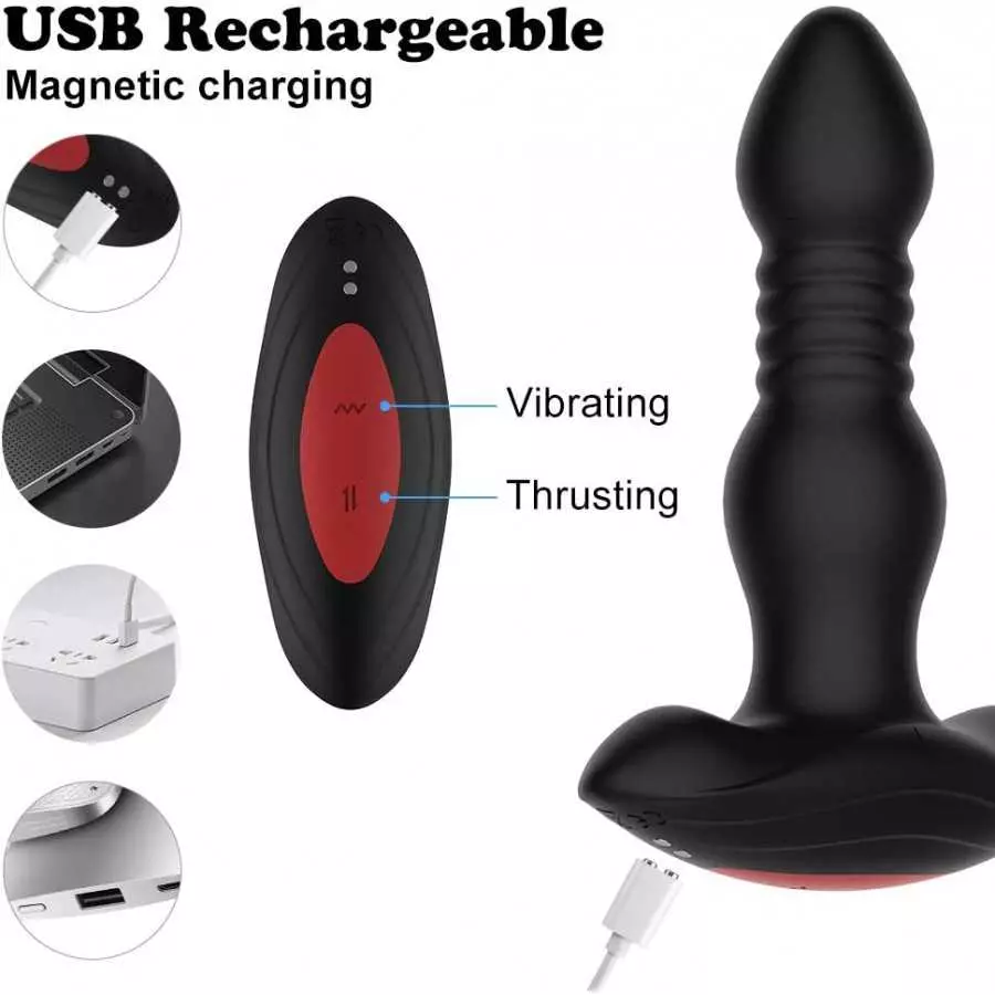 Prostate Massager Anal Vibrator with 10 Vibration Modes 3 Thrusting Speed, Adorime Butt Stimulator Plug for Male and Women Advan