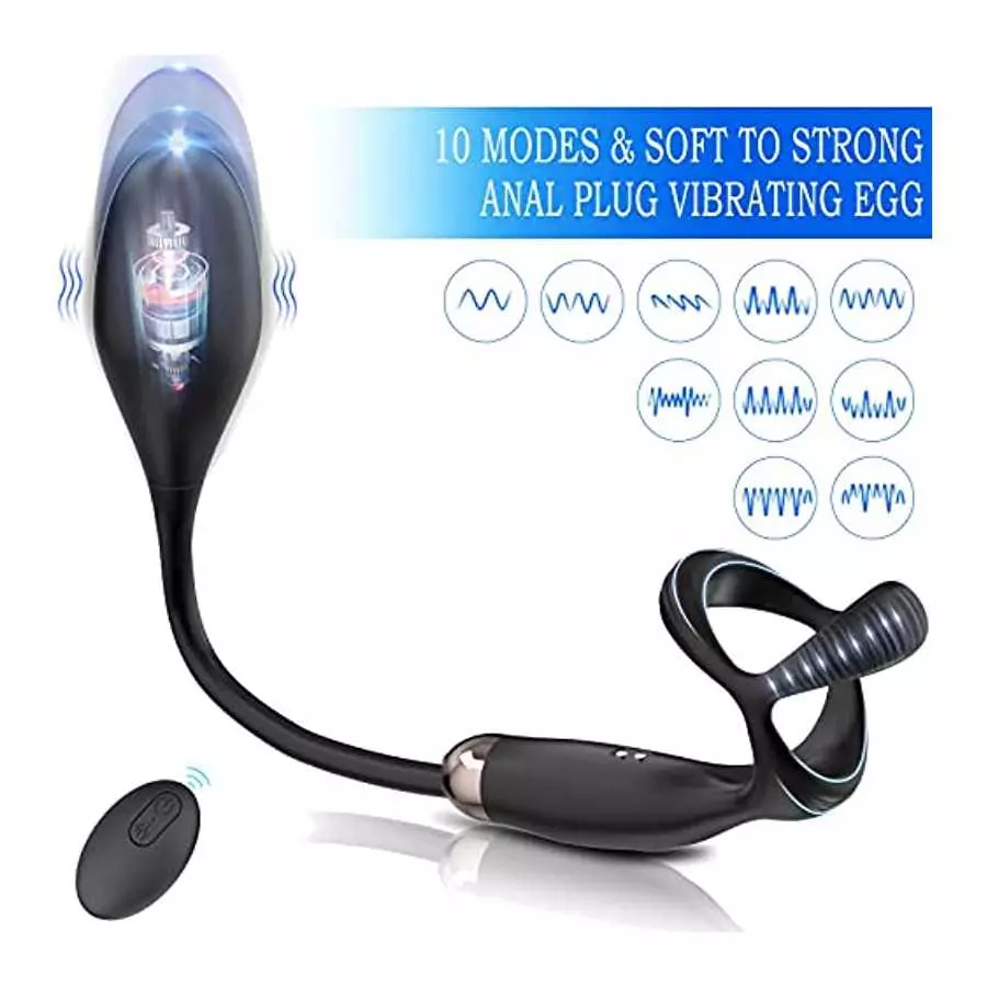 Prostate Massager Anal Plug Vibrator with Penis Rings Male Massage Stimulator Adult Sex Stimulor Toys for Men 10 Vibrating Modes