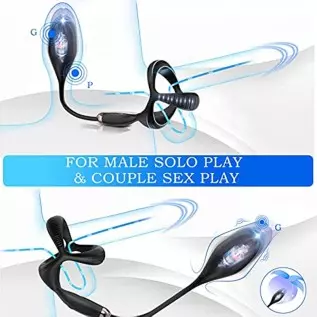 Prostate Massager Anal Plug Vibrator with Penis Rings Male Massage Stimulator Adult Sex Stimulor Toys for Men 10 Vibrating Modes Prostate Massager Anal Plug Vibrator with Penis Rings Male Massage Stimulator Adult Sex Stimulor Toys for Men 10 Vibrating Modes