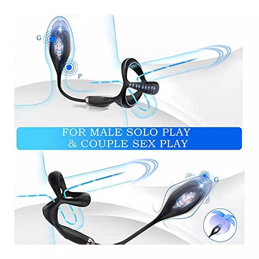 Prostate Massager Anal Plug Vibrator with Penis Rings Male Massage Stimulator Adult Sex Stimulor Toys for Men 10 Vibrating Modes