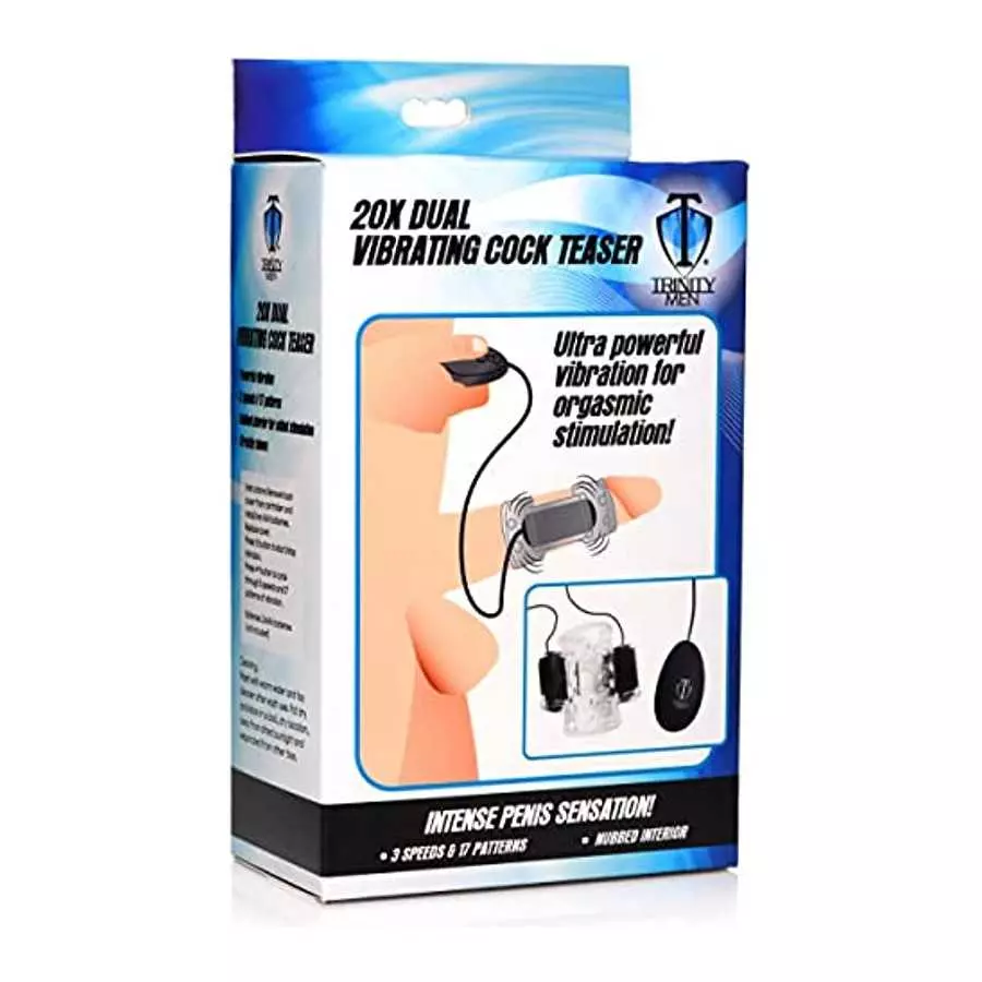 TRINITY VIBES Men 20X Dual Vibrating CockTeaser, Clear