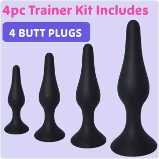 Real Vibes Anal Sex Toys Silicone Butt Plug Set, Anal Butt Trainer, Dilator Dildo Kit for Women and Men, 4 Buttplugs for Advance