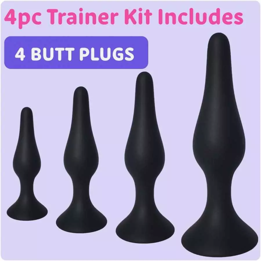 Real Vibes Anal Sex Toys Silicone Butt Plug Set, Anal Butt Trainer, Dilator Dildo Kit for Women and Men, 4 Buttplugs for Advance Real Vibes Anal Sex Toys Silicone Butt Plug Set, Anal Butt Trainer, Dilator Dildo Kit for Women and Men, 4 Buttplugs for Advance