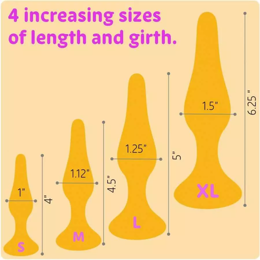 Real Vibes Anal Sex Toys Silicone Butt Plug Set, Anal Butt Trainer, Dilator Dildo Kit for Women and Men, 4 Buttplugs for Advance