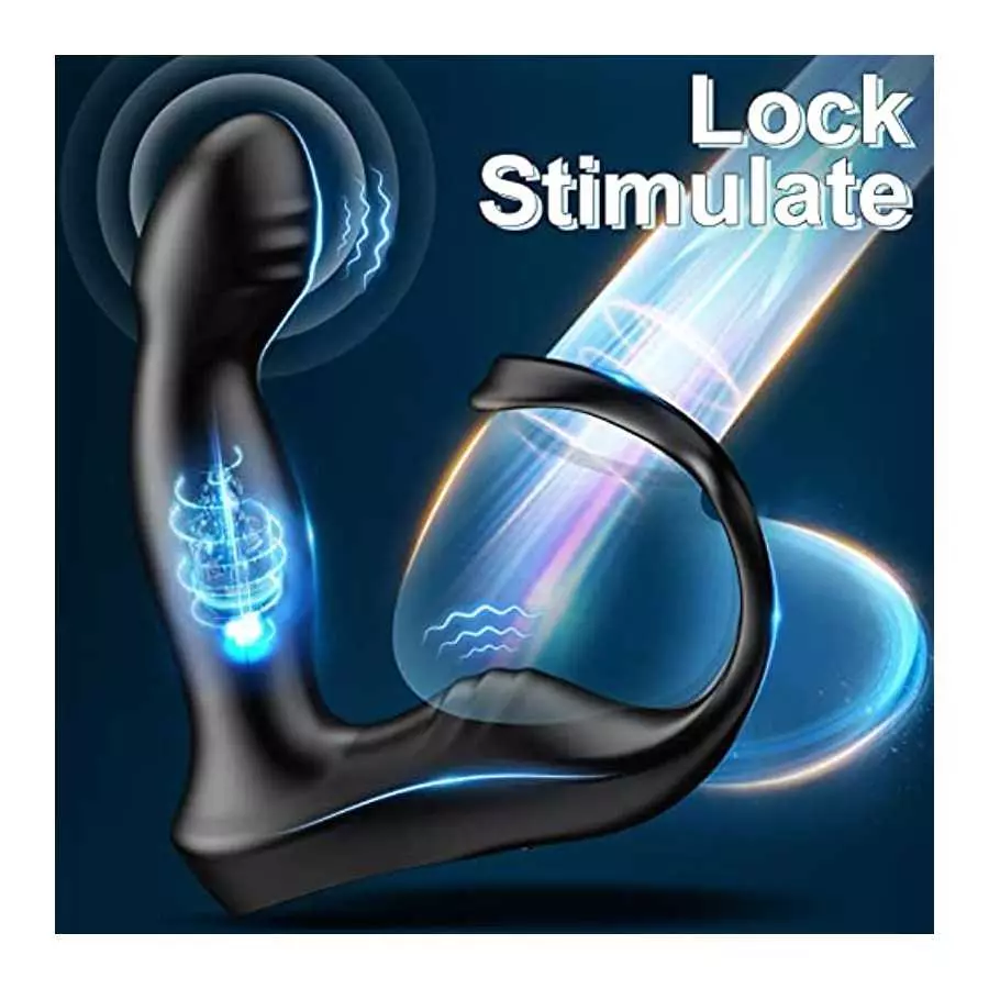 Wiggling & Vibrating Anal Vibrator Prostate Massager with Cock Ring for Men Pleasure, APP Remote Control Male Anus Stimulator Bu