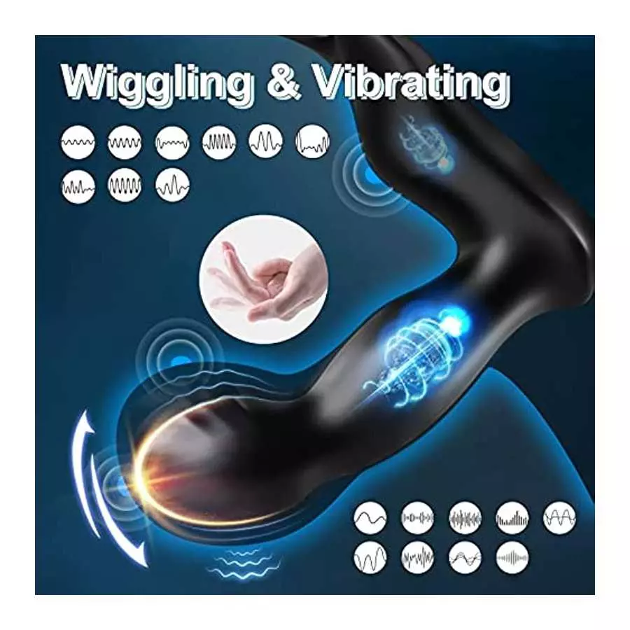 Wiggling & Vibrating Anal Vibrator Prostate Massager with Cock Ring for Men Pleasure, APP Remote Control Male Anus Stimulator Bu