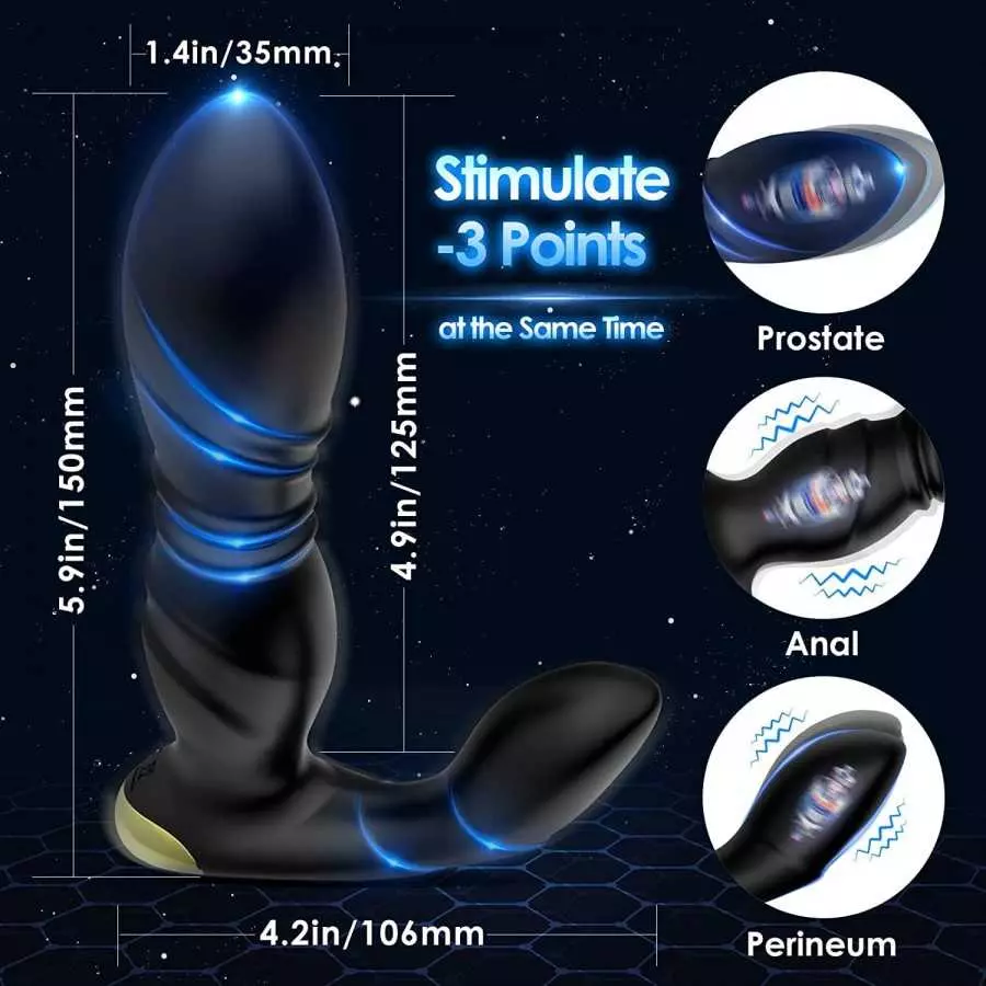 Thrusting Anal Vibrator Prostate Massager with Penis Ring- Vibrating Dildo Anal Toy Butt Plug with 9 Thrust & Vibration Modes, A