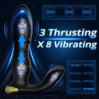 Thrusting Anal Vibrator Prostate Massager with Penis Ring- Vibrating Dildo Anal Toy Butt Plug with 9 Thrust & Vibration Modes, A Thrusting Anal Vibrator Prostate Massager with Penis Ring- Vibrating Dildo Anal Toy Butt Plug with 9 Thrust & Vibration Modes, A