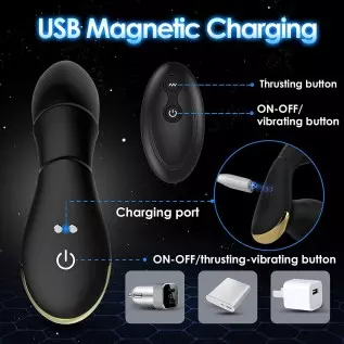 Thrusting Anal Vibrator Prostate Massager with Penis Ring- Vibrating Dildo Anal Toy Butt Plug with 9 Thrust & Vibration Modes, A Thrusting Anal Vibrator Prostate Massager with Penis Ring- Vibrating Dildo Anal Toy Butt Plug with 9 Thrust & Vibration Modes, A
