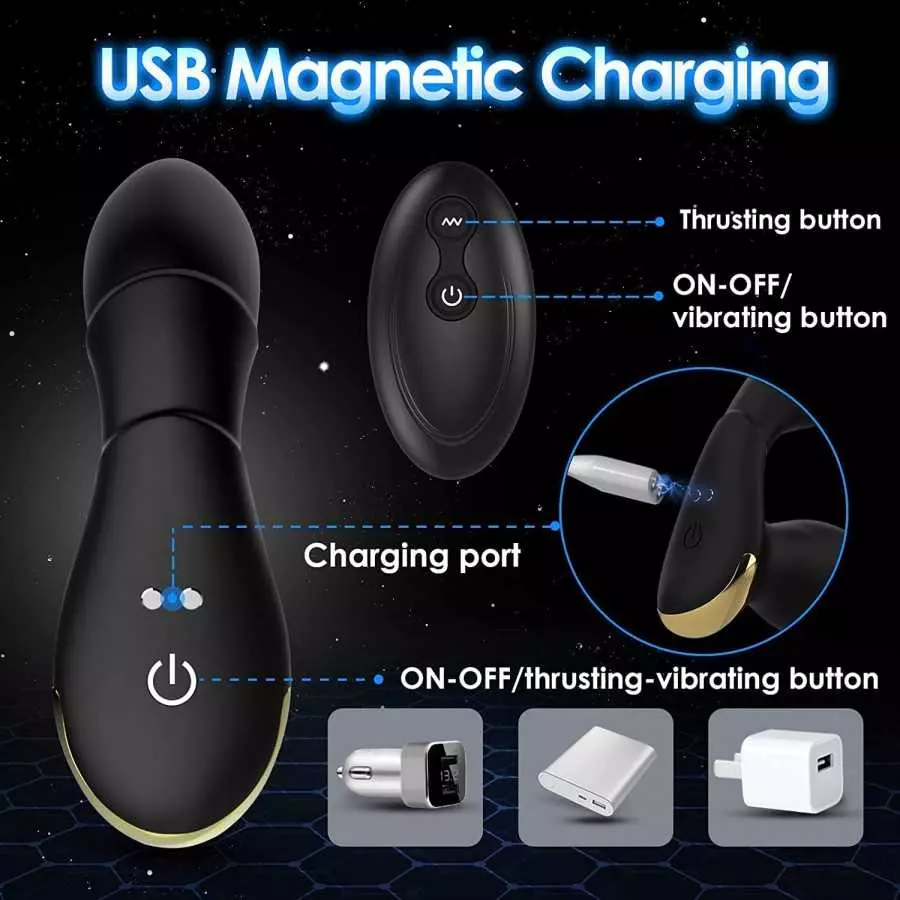 Thrusting Anal Vibrator Prostate Massager with Penis Ring- Vibrating Dildo Anal Toy Butt Plug with 9 Thrust & Vibration Modes, A