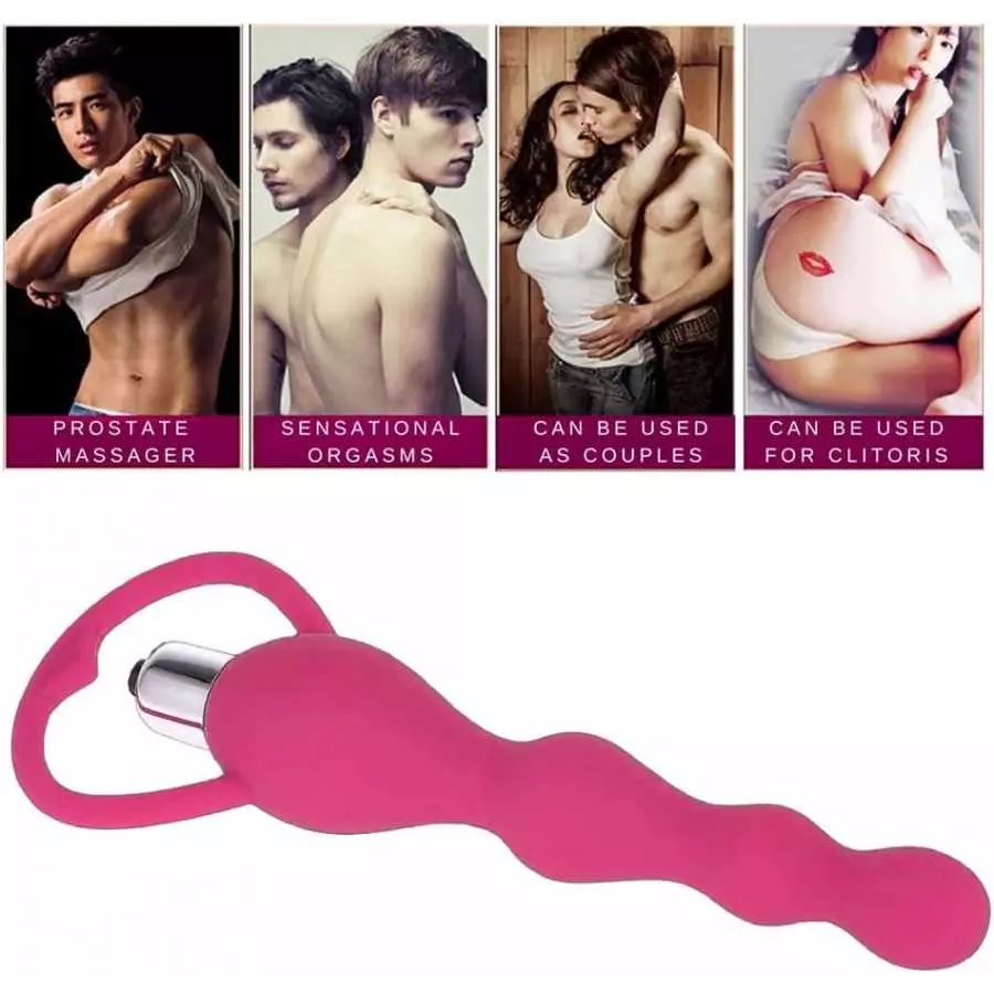 Vibrating Anal Beads Butt Plug, Graduated Design Silicone Anal Vibrator Waterproof G spot Anal Sex Toy for Men Women and Adult C