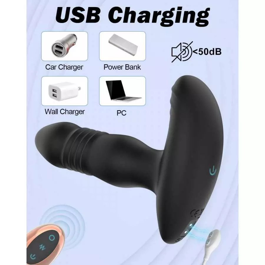 Thrusting Anal Vibrator, Prostate Massager Onismo Male Anal Plug Vibrating Butt Plug with 7 Telescopic & Vibration Modes Remote 