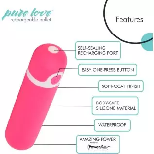 Pure Love Rechargeable Vibrating Bullet Purple, Waterproof, Multispeed and Multifunction, Adult Sex Toy
