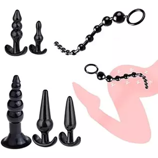 Butt Plugs for Women or Men, Adult Sex Toy, six-Piece Anal Training Set, Suitable for Beginners, Couples - Black