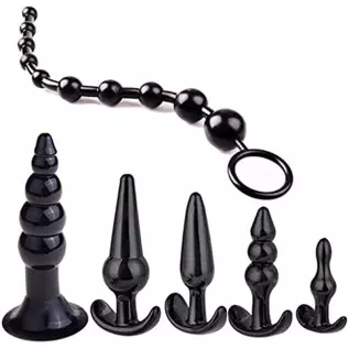 Butt Plugs for Women or Men, Adult Sex Toy, six-Piece Anal Training Set, Suitable for Beginners, Couples - Black