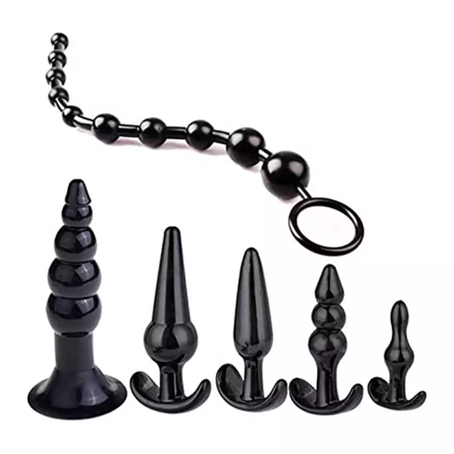 Butt Plugs for Women or Men, Adult Sex Toy, six-Piece Anal Training Set, Suitable for Beginners, Couples - Black