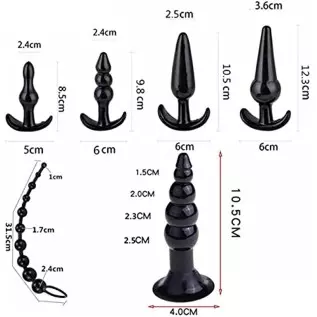 Butt Plugs for Women or Men, Adult Sex Toy, six-Piece Anal Training Set, Suitable for Beginners, Couples - Black
