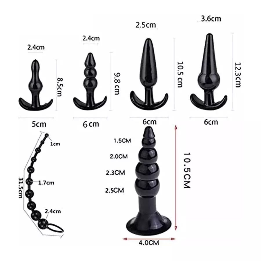 Butt Plugs for Women or Men, Adult Sex Toy, six-Piece Anal Training Set, Suitable for Beginners, Couples - Black