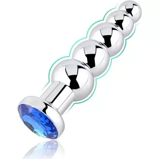 Anal Beads, Blue Jewelry Metal Butt Plug Anal Trainer Toys with 5 Graduated Balls Fetish Kinky Sex Love Tools for Couple Lover