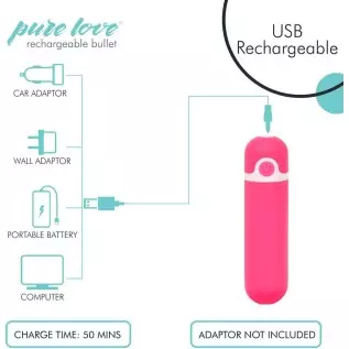 Pure Love Rechargeable Vibrating Bullet Purple, Waterproof, Multispeed and Multifunction, Adult Sex Toy
