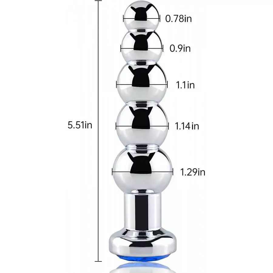 Anal Beads, Blue Jewelry Metal Butt Plug Anal Trainer Toys with 5 Graduated Balls Fetish Kinky Sex Love Tools for Couple Lover