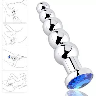 Anal Beads, Blue Jewelry Metal Butt Plug Anal Trainer Toys with 5 Graduated Balls Fetish Kinky Sex Love Tools for Couple Lover Anal Beads, Blue Jewelry Metal Butt Plug Anal Trainer Toys with 5 Graduated Balls Fetish Kinky Sex Love Tools for Couple Lover