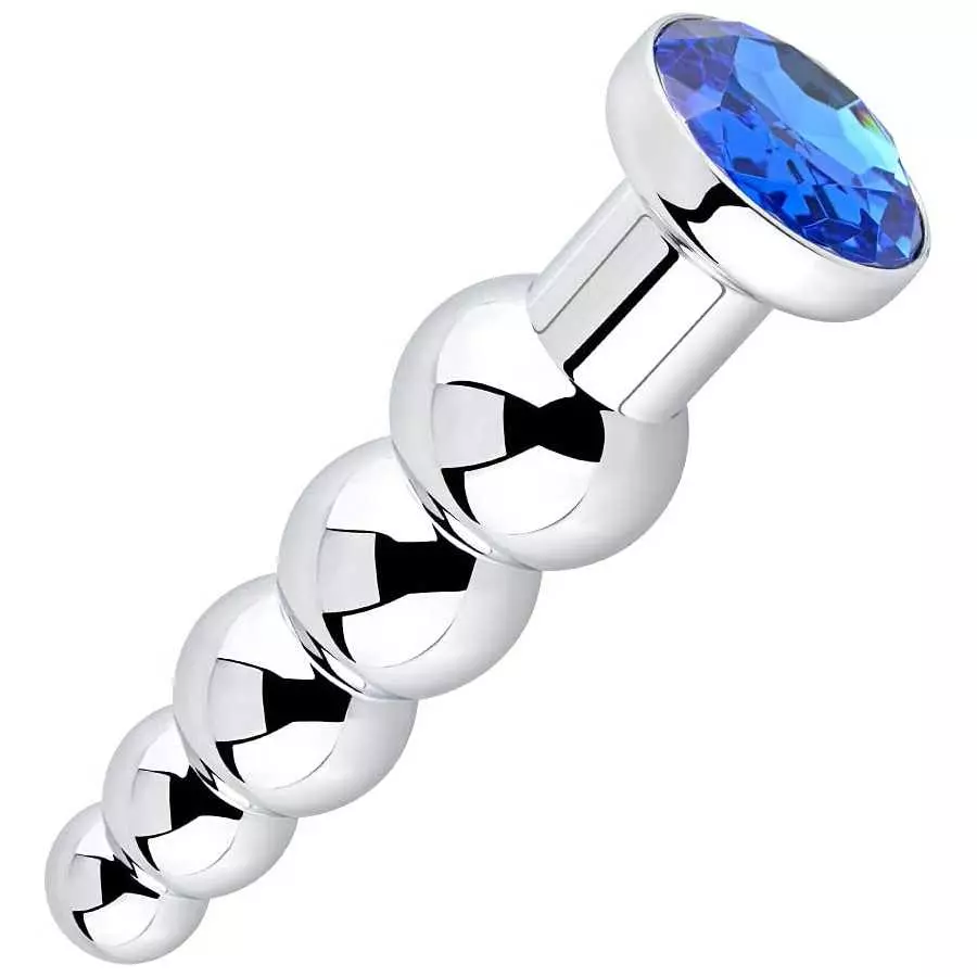 Anal Beads, Blue Jewelry Metal Butt Plug Anal Trainer Toys with 5 Graduated Balls Fetish Kinky Sex Love Tools for Couple Lover