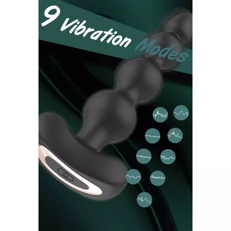 Vibrating Anal Beads Butt Plug, Remote Control Flexible Silicone Anal Vibrator Prostate Massager with 9 Vibration Modes Graduate