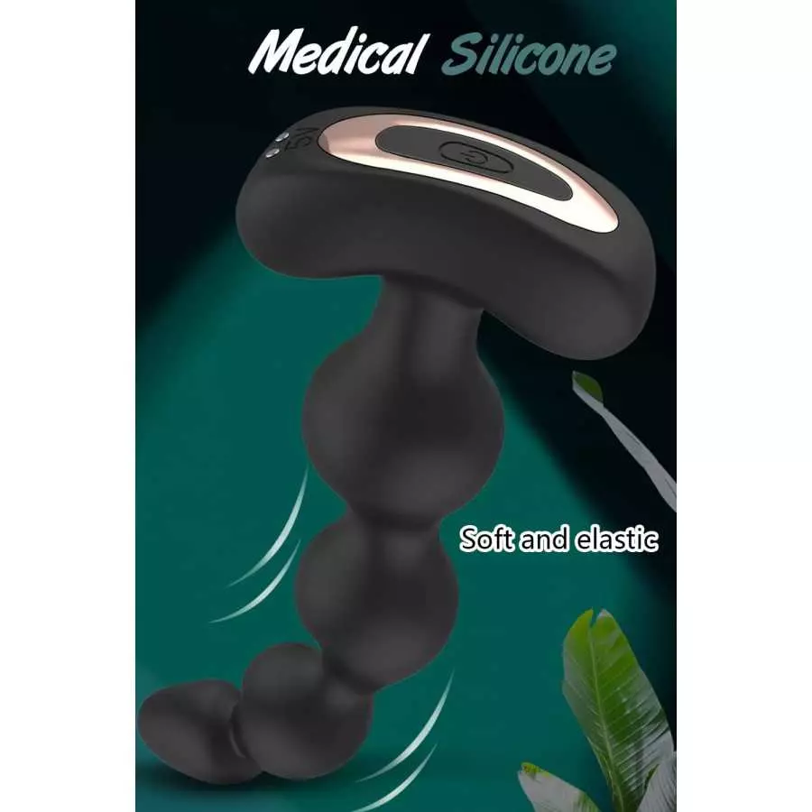 Vibrating Anal Beads Butt Plug, Remote Control Flexible Silicone Anal Vibrator Prostate Massager with 9 Vibration Modes Graduate