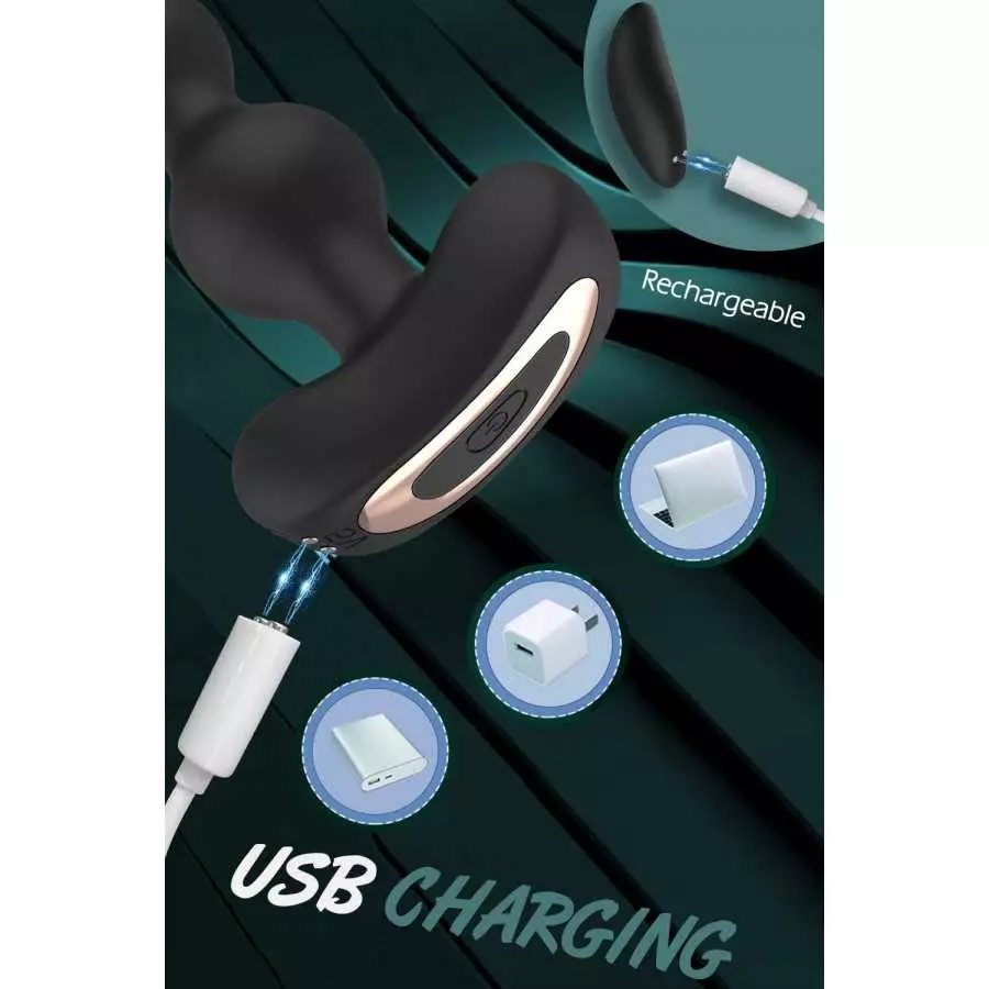 Vibrating Anal Beads Butt Plug, Remote Control Flexible Silicone Anal Vibrator Prostate Massager with 9 Vibration Modes Graduate