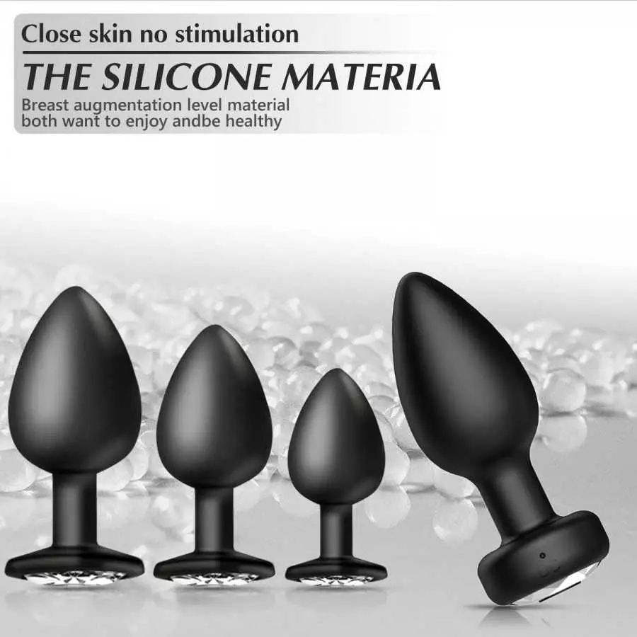 Anal Plug Vibrating Butt Plug - Anal Sex Toys Trainer 3PCS Silicone Jeweled Butt Plugs and 1PCS Remote Control 9 Vibration Modes