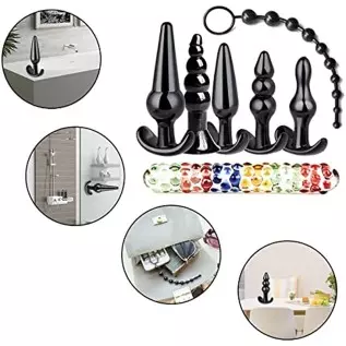 Anal Plug Sex Anal Toys 6+1 Suit,Silicone Plug Set Butt, 7 Inch Glass Anal Dildo Sex Toys,Sex toyset for Man, juegos sexuales de