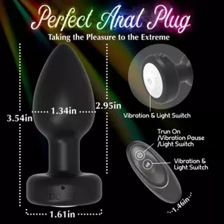 Vibrating Anal Plug Light Up Anal Vibrator Prostate Massagers with Remote Control, Fetish G-spot Stimulator LED Light Silicone R