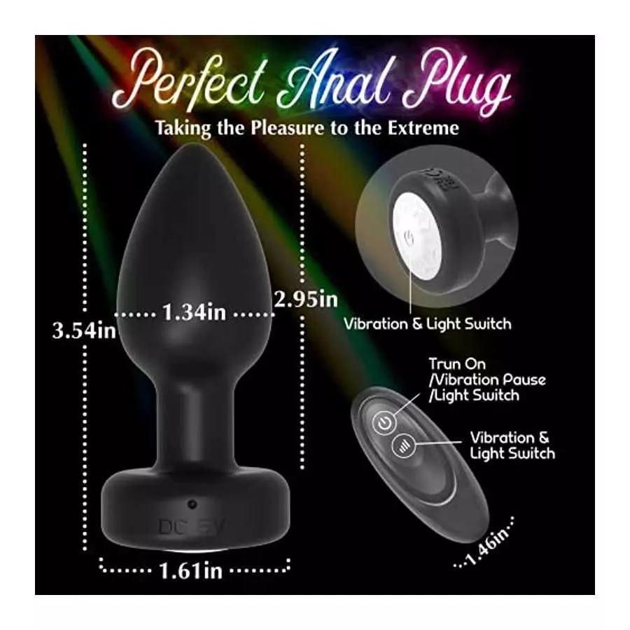 Vibrating Anal Plug Light Up Anal Vibrator Prostate Massagers with Remote Control, Fetish G-spot Stimulator LED Light Silicone R