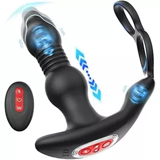 Prostate Massager Anal Vibrator for Men - Anal Sex Toys with Cock Ring, Mens Adult Sex Toys Anal dildo 10 Thrusting & Vibrating 
